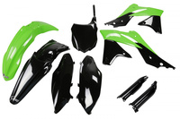 UFO KOMPLET PLASTIKÓW (FULL KIT) Z OSŁONAMI TELESKOPÓW (AMORTYZATORÓW) KAWASAKI KXF 250 '13 KOLOR OEM (ZIELONY/CZARNY) (KA219E999)