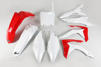 UFO komplet plastików HONDA CRF 250R 14-17, CRF 450R 13-16 z osłonami filtra powietrza kolor OEM (CZERWONY/BIAŁY) (HO121E999)
