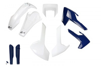 UFO KOMPLET PLASTIKÓW (FULL KIT) Z OSŁONAMI TELESKOPÓW (AMORTYZATORÓW) HUSQVARNA TX/TE/FE '17-'19 Z OSŁONĄ LAMPY KOLOR OEM (BIAŁY/NIEBIESKI) (HU621E999)