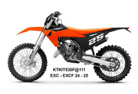 UFO 2025/04 KOMPLET PLASTIKÓW (FULL KIT) Z OSŁONAMI TELESKOPÓW (AMORTYZATORÓW) KTM EXC 150 / 250 / 300 TBI '24-'25, EXC-F 250 / 350 / 450 / 500 '24-'25 KOLOR POMARAŃCZOWY / CZARNY
