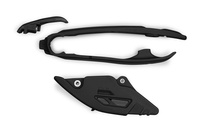 UFO KOMPLET ŚLIZG + PROWADNICA ŁAŃCUCHA KTM SX 125 / 250 / 300 '23-'25, SXF (SX-F) 250 / 350 / 450 '23-'25, EXC 150 / 250 / 300 '24-'25, EXCF (EXC-F) 350 / 450 / 500 '24-'25 KOLOR CZARNY (KT05017001 + KT05018001)