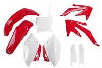 UFO KOMPLET PLASTIKÓW (FULL KIT) Z OSŁONAMI TELESKOPÓW (AMORTYZATORÓW) HONDA CRF 450 R '07 KOLOR OEM (CZERWONY/BIAŁY) (HO110E999)