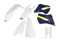 UFO KOMPLET PLASTIKÓW (FULL KIT) Z OSŁONAMI TELESKOPÓW (AMORTYZATORÓW) HUSQVARNA TE/FE 125/250/300/350/450 '15-'16 KOLOR OEM '15 (BIAŁY/ŻÓŁTY) (HU615E999)