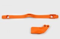 UFO KOMPLET ŚLIZG + PROWADNICA ŁAŃCUCHA KTM SX/EXC 125/200/250/300, EXC-F 450 '97-07, SX-F 250 '05-06, SX 400 '00-02, SX 450 '03-06, SX 520 '02, KOLOR POMARAŃCZOWY