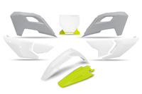 UFO KOMPLET PLASTIKÓW HUSQVARNA TC 125 / 250 '23-'24, FC 250 / 350 / 450 '23-'24, FX 350 / 450 '23-'24, TX 300 '24, KOLOR OEM '24 ( BIAŁY / ŻÓŁTY ) (PRZEDŁUŻONA TABLICA NA NUMER STARTOWY)