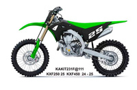 UFO 2025/04 KOMPLET PLASTIKÓW (FULL KIT) Z OSŁONAMI TELESKOPÓW (AMORTYZATORÓW) KAWASAKI KXF 250 '25-, KXF 450 '24-'25 KOLOR CZARNY / ZIELONY