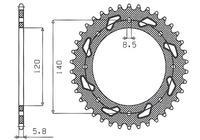 SUNSTAR ZĘBATKA TYLNA 491 44 KAWASAKI KLE 500 '91-07 (JTR487.44) (ŁAŃC. 520) (49144JT)