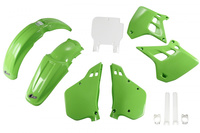 UFO KOMPLET PLASTIKÓW (FULL KIT) Z OSŁONAMI TELESKOPÓW (AMORTYZATORÓW) KAWASAKI KX 250 '90-'91, KOLOR OEM (ZIELONY/BIAŁY) (KA188E999)