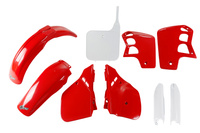 UFO KOMPLET PLASTIKÓW (FULL KIT) Z OSŁONAMI TELESKOPÓW (AMORTYZATORÓW) HONDA CR 500 '89-'90 KOLOR OEM (CZERWONY/BIAŁY) (HO091E999)