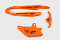 UFO KOMPLET ŚLIZG (MAŁY I DUŻY) + PROWADNICA ŁAŃCUCHA KTM SX 125/250, XS-F 250/450 '07-10, SX 144/150, EXC 125/200/250/300, EXC-F 450 '08-10, KOLOR POMARAŃCZOWY