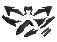UFO KOMPLET PLASTIKÓW (FULL KIT) Z OSŁONAMI TELESKOPÓW (AMORTYZATORÓW) KTM EXC 150 / 250 / 300 TBI '24-'25, EXC-F 250 / 350 / 450 / 500 '24-'25 KOLOR CZARNY