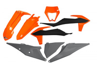 UFO komplet plastików KTM EXC 125 '20-'21, EXC/EXCF(EXC-F) 150/250/300/350/450/500 '20-'23 z osłoną lampy kolor OEM '21 (POMARAŃCZOWY/CZARNY/SZARY)