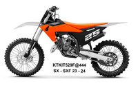 UFO 2025/04 KOMPLET PLASTIKÓW (FULL KIT) Z OSŁONAMI TELESKOPÓW (AMORTYZATORÓW) KTM SX 125 / 250 / 300 TBI '23-'24, SX-F 250 / 350 / 450 '23-'24 KOLOR CZARNY / POMARAŃCZOWY / BIAŁY