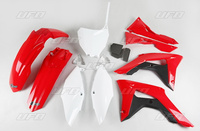 UFO komplet plastików HONDA CRF 250R '18-'20, CRF 450R '17-'20 z osłonami filtra powietrza kolor KOLOR OEM (CZERWONY/BIAŁY) (HO123E999)