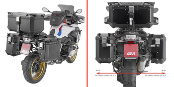 Komplet kufrów TREKKER EVO 36 + 33L CZARNE + Stelaż kufrów bocznych BMW R1250GS 19-23r PLOS5108CAM ( Trekker EVO ) - prawy kufer wycięty